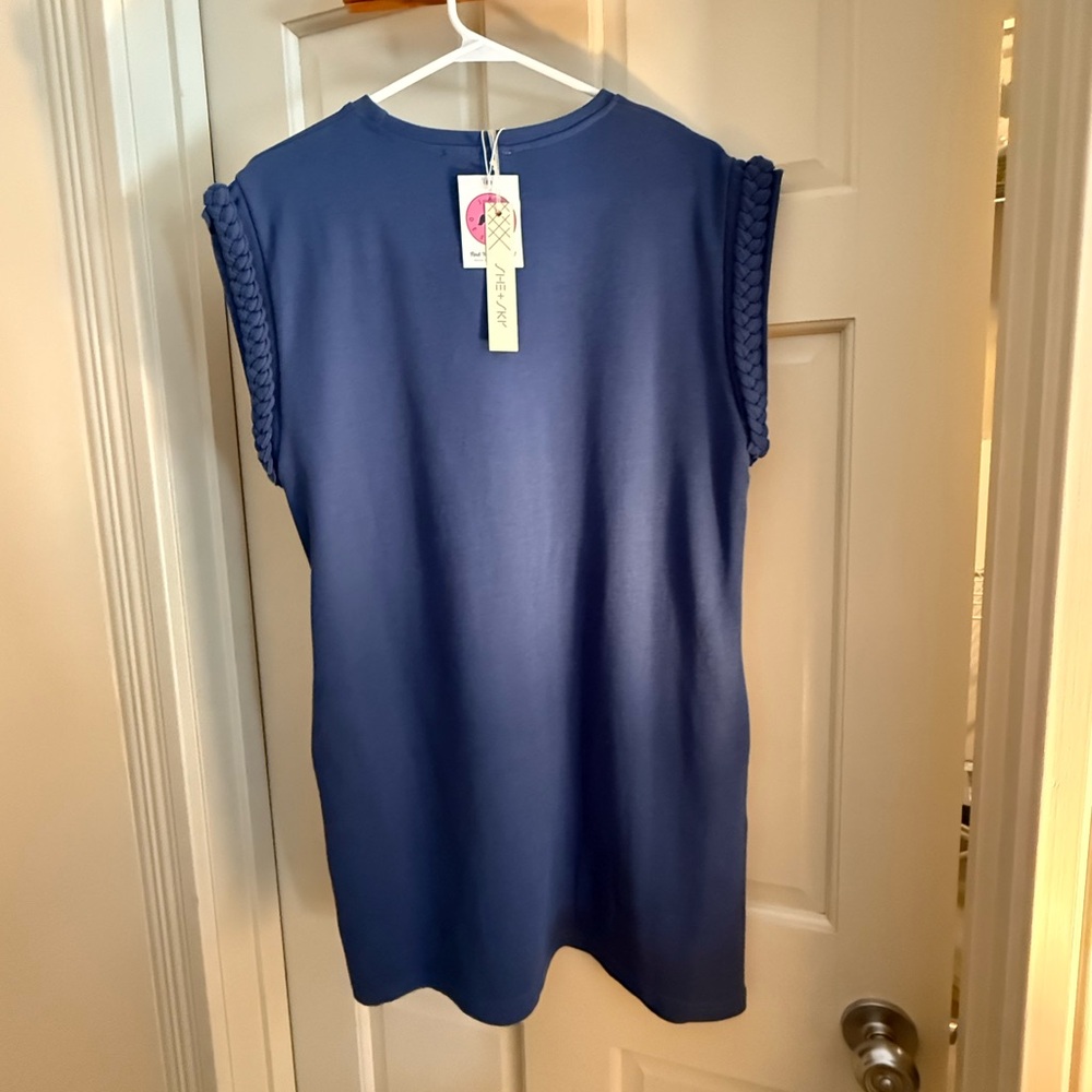 She + Sky Navy Top with Braided Accents